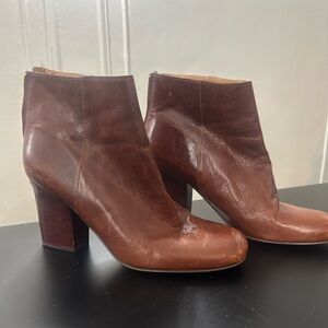 Brown Nine West Genevieve Leather Ankle Boots 10M